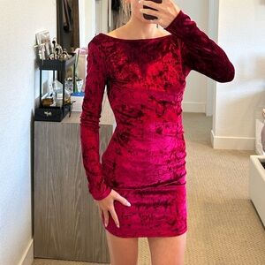 Lulus Star Struck Burgundy Velvet Long Sleeve Backless Dress